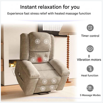 Relaxstoel - Relaxstoelen - Massagestoel - Loungestoel - Elektrische - met Sta-op Functie - Punts Massage - en  Lendewarmte - Afstandsbediening - Voor Senioren - en TV-hoek - Lichte Bruin