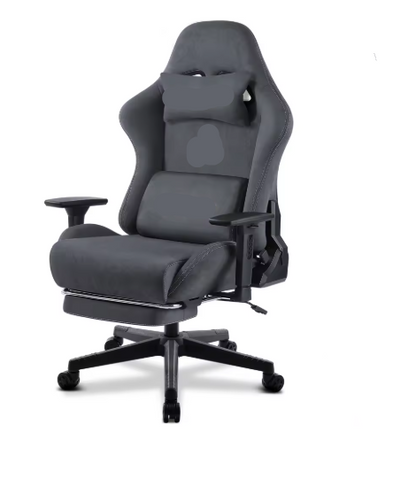 Ergonomische Gamestoel – Bureaustoel – Gamingstoel – Comfortabele Stoel – Faux Suède Bekleding – 3D Verstelbare Armleuningen – Uittrekbare Voetsteun - Grijs