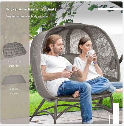 Dubbele Buitenstoel – Loungestoel – Buitenzaastoel – Balkonstoel – Tuinstoel – Inklapbaar Ontwerp – Stevig Stalen Frame