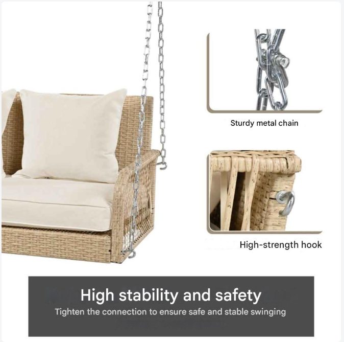2-Persoons Schommelstoel – Buitenschommel – Tuinschommel – Patio Schommel – Polyrattan – 11 Cm Dik Kussen – Weerbestendig Frame