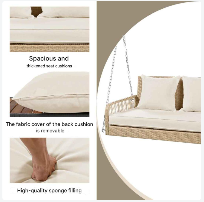 2-Persoons Schommelstoel – Buitenschommel – Tuinschommel – Patio Schommel – Polyrattan – 11 Cm Dik Kussen – Weerbestendig Frame