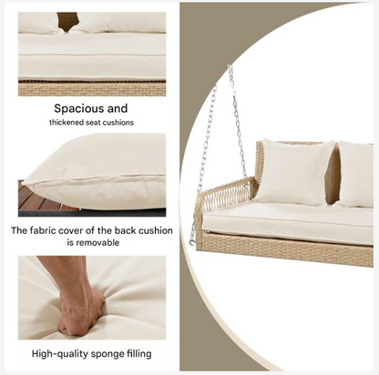 2-Persoons Schommelstoel – Buitenschommel – Tuinschommel – Patio Schommel – Polyrattan – 11 Cm Dik Kussen – Weerbestendig Frame