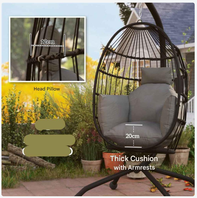 Hangende Eierstoel – Hangstoel – Tuinstoel – Relaxstoel – Balkonstoel – Gepoedercoat Staal – Verstelbare Ketting - Donkergrijs - QUORE