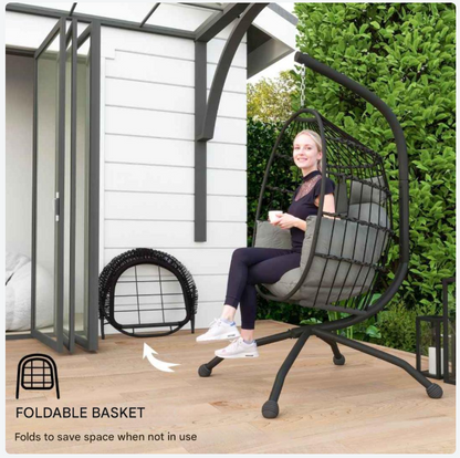 Hangende Eierstoel – Hangstoel – Tuinstoel – Relaxstoel – Balkonstoel – Gepoedercoat Staal – Verstelbare Ketting - Donkergrijs - QUORE