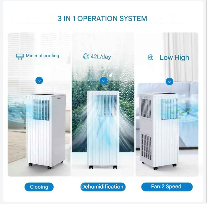 Mobiele Airconditioner – Draagbare Airco – Ventilator – Ontvochtiger – 9000 BTU – 42 Liter Ontvochtiging – Timer Tot 24 Uur