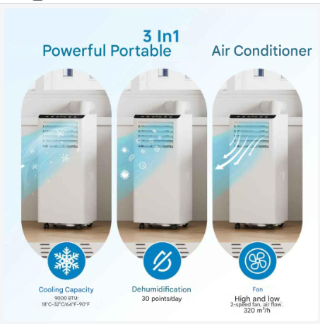 Mobiele Airconditioner – Mobiele Airco – Verkoeler – Ontvochtiger – Ventilator – 9000 BTU – R290 Koelmiddel - QUORE