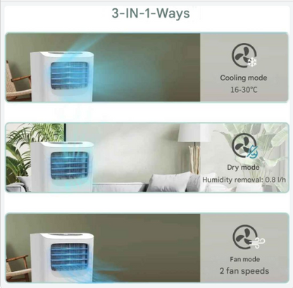 Mobiele Airconditioner – Verkoeler – Ventilator – Ontvochtiger – Draagbaar – 3-In-1 Functie – 24-Uurs Timer