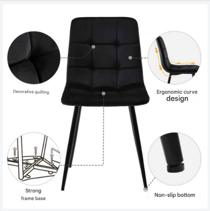 Eetkamerstoelen – Velvet Stoelen – Quilt Stoelen – Metalen Frame – Comfortabel Zitoppervlak – Vloerbescherming - Set van 4 - Lichtgrijs - QUORE