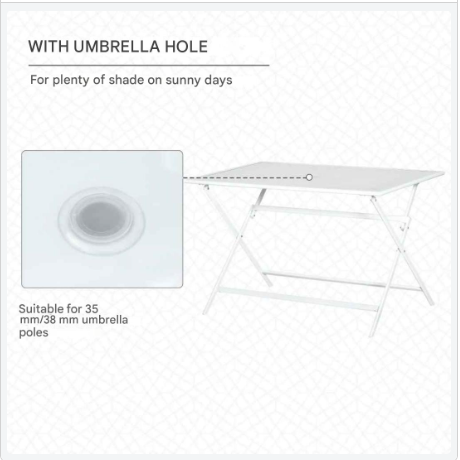 Vouwtafel – Buitentafel – Balkon Tafel – Tuin Tafel – Opvouwbare Tafel – Met Parasolgat – Met Glazen Blad - QUORE