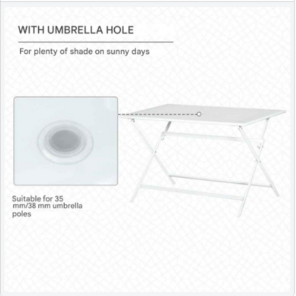 Vouwtafel – Buitentafel – Balkon Tafel – Tuin Tafel – Opvouwbare Tafel – Met Parasolgat – Met Glazen Blad - QUORE