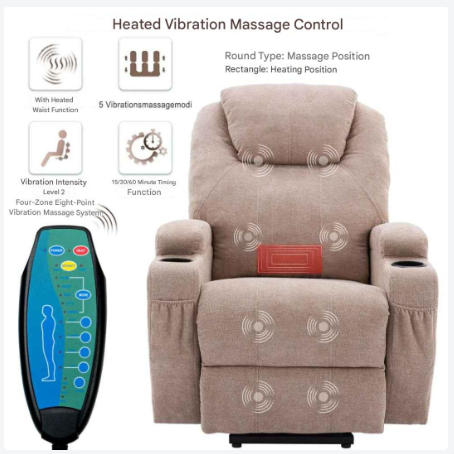 Elektrische Massagestoel – Relaxfauteuil – Massagezetel – Zitstoel – Verstelbare Rugleuning – Instelbare Warmte – Bekerhouders - Grijs