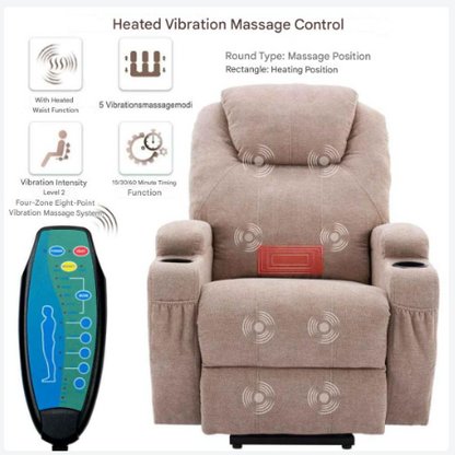 Elektrische Massagestoel – Relaxfauteuil – Massagezetel – Zitstoel – Verstelbare Rugleuning – Instelbare Warmte – Bekerhouders - Grijs
