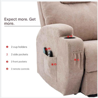 Elektrische Massagestoel – Relaxfauteuil – Massagezetel – Zitstoel – Verstelbare Rugleuning – Instelbare Warmte – Bekerhouders - Grijs