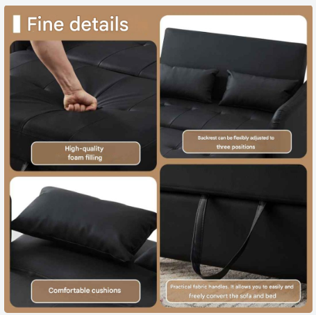 Slaapbank – Bedbank – Klapbank – Logeerbed – Ruimtebesparend – Verstelbare Rugleuning – Synthetisch Leder