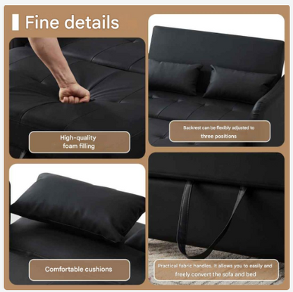 Slaapbank – Bedbank – Klapbank – Logeerbed – Ruimtebesparend – Verstelbare Rugleuning – Synthetisch Leder