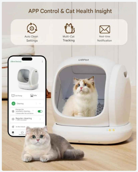 Automatische Kattenbak – Slimme Kattenbak – Zelfreinigende Kattenbak – App-Gestuurde Kattenbak – Ruime Instap – Gezondheidsmonitoring