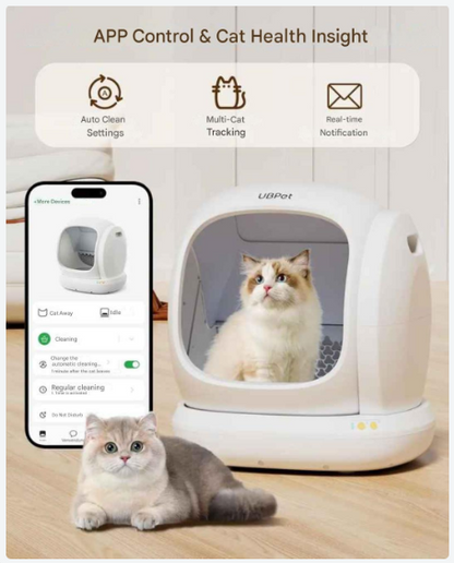 Automatische Kattenbak – Slimme Kattenbak – Zelfreinigende Kattenbak – App-Gestuurde Kattenbak – Ruime Instap – Gezondheidsmonitoring