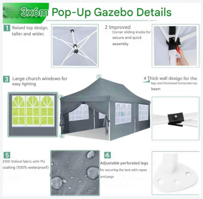 Partytent – Tuinpaviljoen – Feesttent – Inklapbare Tent – Waterdicht Oxford Doek – 3 X 6 Meter – 6 Afneembare Zijwanden - Marineblauw