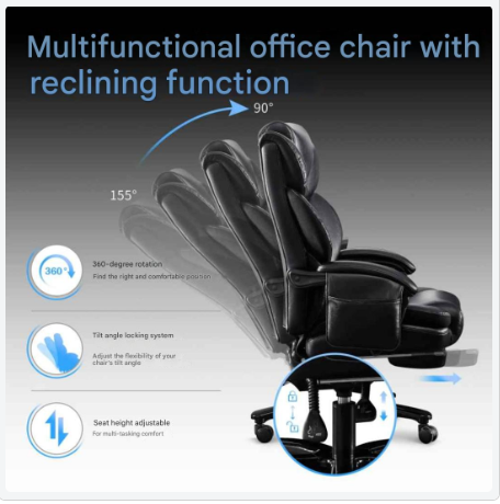 Massage Bureaustoel – Ergonomische Bureaustoel – Relax Stoel – Werkstoel – 3D Massage – Memory Foam Rugkussen – Verstelbare Rugleuning