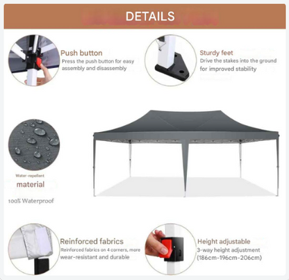 Partytent – Inklapbare Tent – Buitentent – Feesttent – Bruilofttent – Waterdicht Oxford Materiaal – Stevig Stalen Frame - Donkerblauw - QUORE