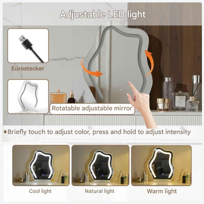 Kaptafel – Make-Up Tafel – Make-Upkast – Schoonheidstafel – Meubel – 3-Kleuren LED-Verlichting – Vijf Lades