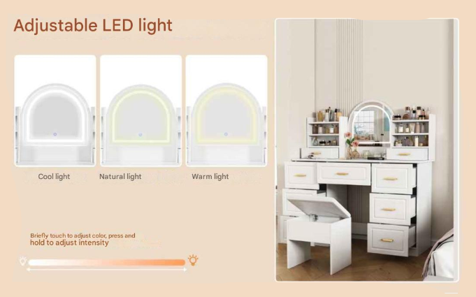 Kaptafel – Make-Up Tafel – Beautytafel – Schminktafel – 9 Laden – LED-Spiegel Met Lichtstanden