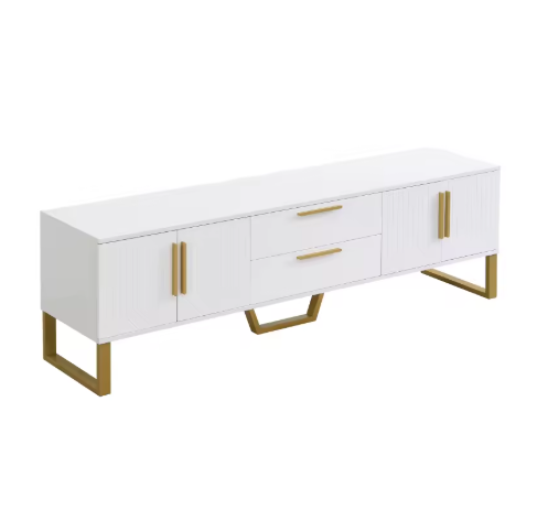 Tv-Meubel – Hoogglans Meubel – TV Kast – Woonkamermeubel – Gouden Accenten – 170 Cm Breed – MDF Materialen - Wit