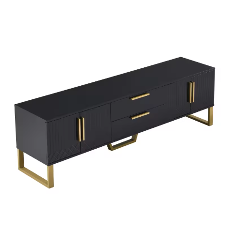 Tv-Meubel – Hoogglans Meubel – TV Kast – Woonkamermeubel – Gouden Accenten – 170 Cm Breed – MDF Materialen - Zwart