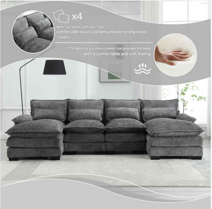 U-Vormige Bank – Hoekbank – Loungesofa – Gezinsbank – Bouclé Stof – Ergonomische Lendenkussens – Multiplex Frame