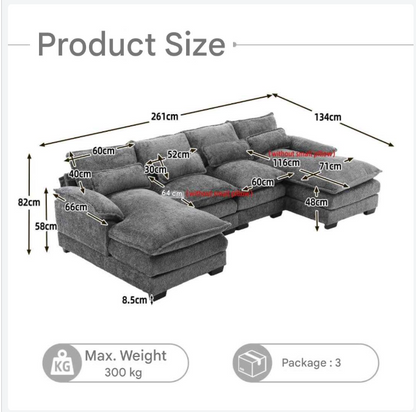 U-Vormige Bank – Hoekbank – Loungesofa – Gezinsbank – Bouclé Stof – Ergonomische Lendenkussens – Multiplex Frame
