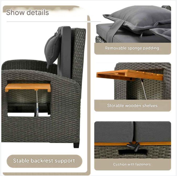 Tuinset – Buitenmeubel – Loungeset – Relaxstoel – Verstelbare Rugleuning – Weerbestendig Rattan – Opbergruimte Voetensteun - QUORE
