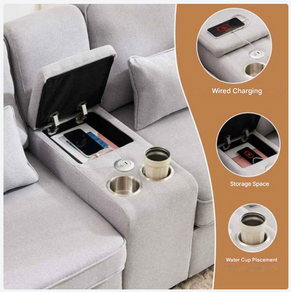 Bank – Sofa – Zitbank – Loveseat – Linnen Bekleding – USB-Poort – Bekerhouders