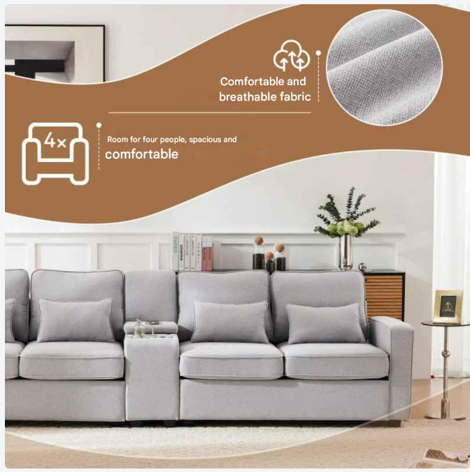 Bank – Sofa – Zitbank – Loveseat – Linnen Bekleding – USB-Poort – Bekerhouders
