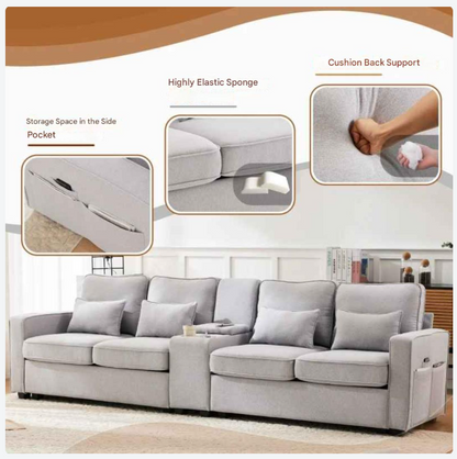 Bank – Sofa – Zitbank – Loveseat – Linnen Bekleding – USB-Poort – Bekerhouders