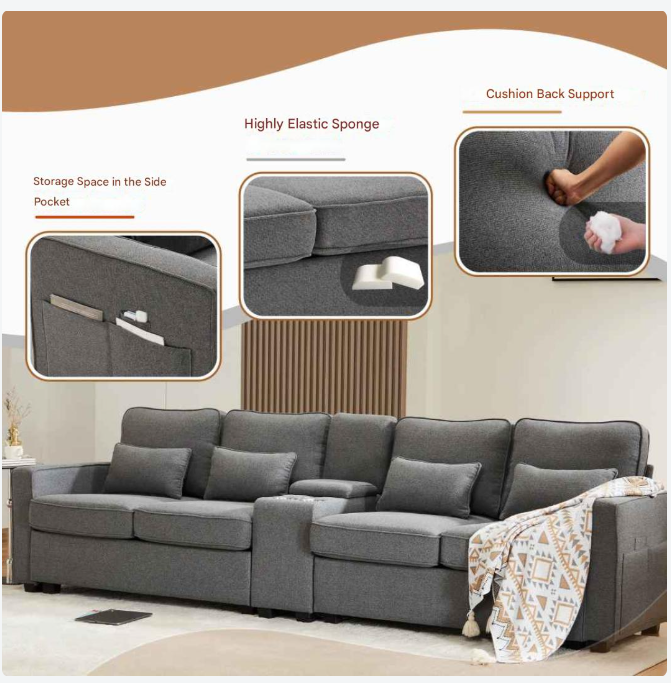 Bank – Sofa – Zitsalon – Zitmeubel – 4-5 Persoons – Ademend Linnen – Ingebouwde USB-Poort - QUORE