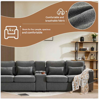 Bank – Sofa – Zitsalon – Zitmeubel – 4-5 Persoons – Ademend Linnen – Ingebouwde USB-Poort - QUORE