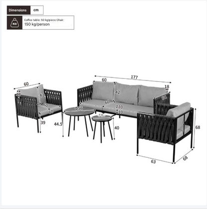 Tuinmeubelset – Buitenmeubelset – Tuinbank – Terrasmeubelen – Handgeweven Design – Weerbestendig Staal – Marmeren Glazen Tafel