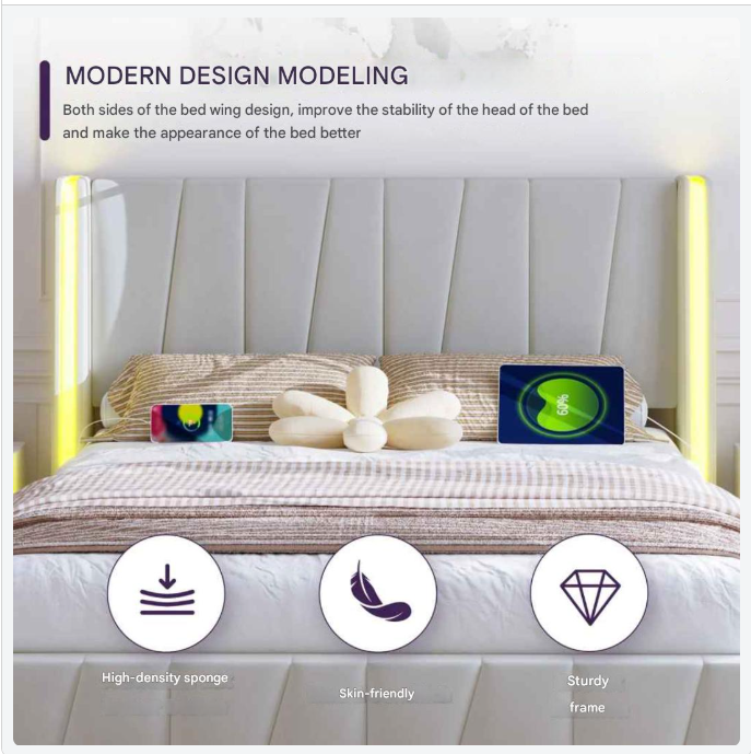 Bedframe – Bed – Opbergbed – Slaapkamermeubel – Modern Bed – Fluwelen Bekleding – Hydraulisch Opbergsysteem