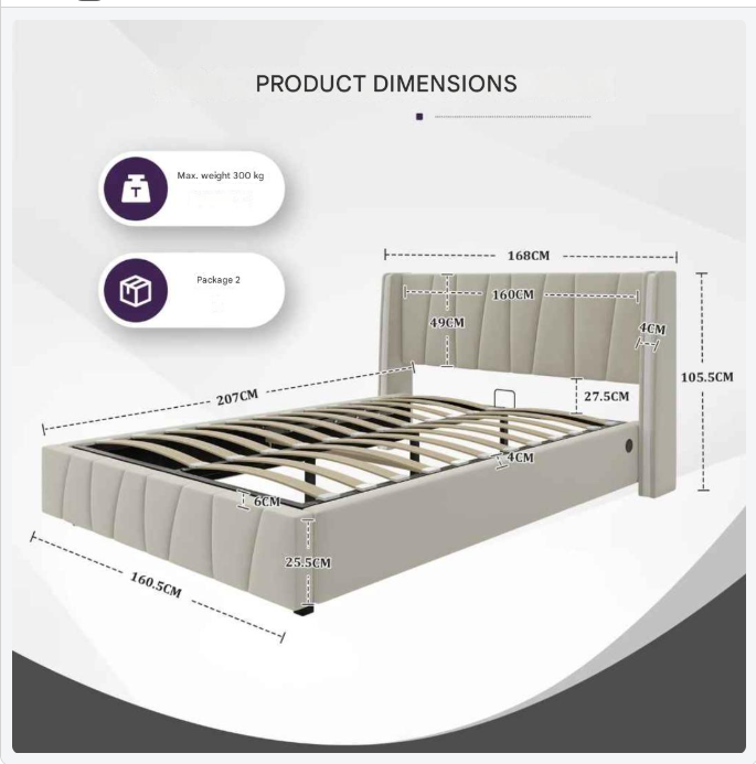 Bedframe – Bed – Opbergbed – Slaapkamermeubel – Modern Bed – Fluwelen Bekleding – Hydraulisch Opbergsysteem