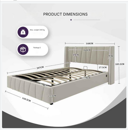 Bedframe – Bed – Opbergbed – Slaapkamermeubel – Modern Bed – Fluwelen Bekleding – Hydraulisch Opbergsysteem