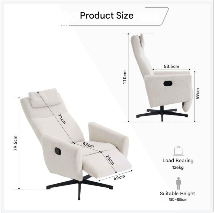Chaise Lounge – Verstelbare Fauteuil – Relaxstoel – Draaibare Stoel – Chenille Bekleding – Metalen Draaivoet – Verstelbare Rugleuning - QUORE