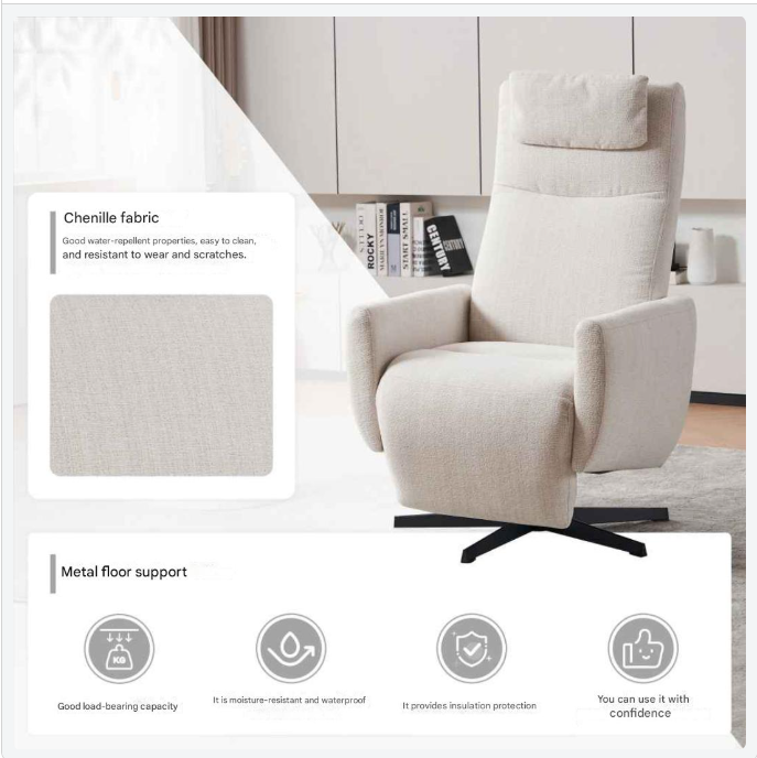 Chaise Lounge – Verstelbare Fauteuil – Relaxstoel – Draaibare Stoel – Chenille Bekleding – Metalen Draaivoet – Verstelbare Rugleuning - QUORE