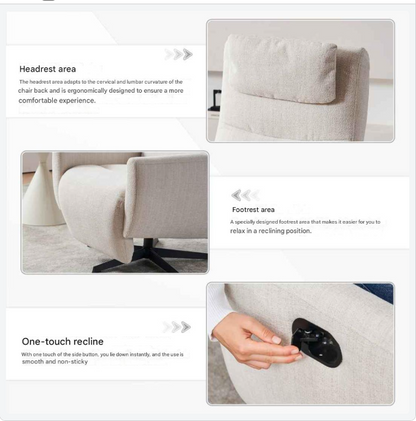 Chaise Lounge – Verstelbare Fauteuil – Relaxstoel – Draaibare Stoel – Chenille Bekleding – Metalen Draaivoet – Verstelbare Rugleuning - QUORE