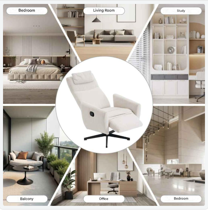 Chaise Lounge – Verstelbare Fauteuil – Relaxstoel – Draaibare Stoel – Chenille Bekleding – Metalen Draaivoet – Verstelbare Rugleuning - QUORE