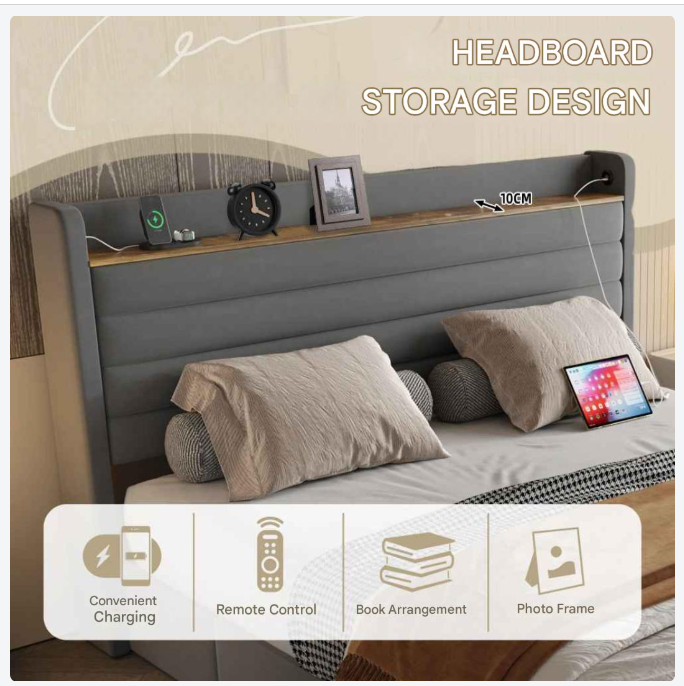 Velvet Bedframe – Fluwelen Bed – Modern Bed – Slaapkamer Meubel – Opbergruimte Met Lades – USB Poorten