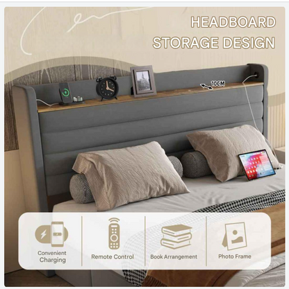 Velvet Bedframe – Fluwelen Bed – Modern Bed – Slaapkamer Meubel – Opbergruimte Met Lades – USB Poorten