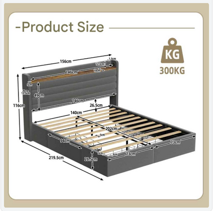 Velvet Bedframe – Fluwelen Bed – Modern Bed – Slaapkamer Meubel – Opbergruimte Met Lades – USB Poorten