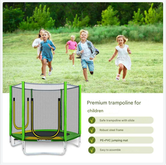 Trampoline – Springkussen – Speeltoestel – Klimrek – Glijbaan – Veiligheidsnet 360° – Robuust Gegalvaniseerd Staal