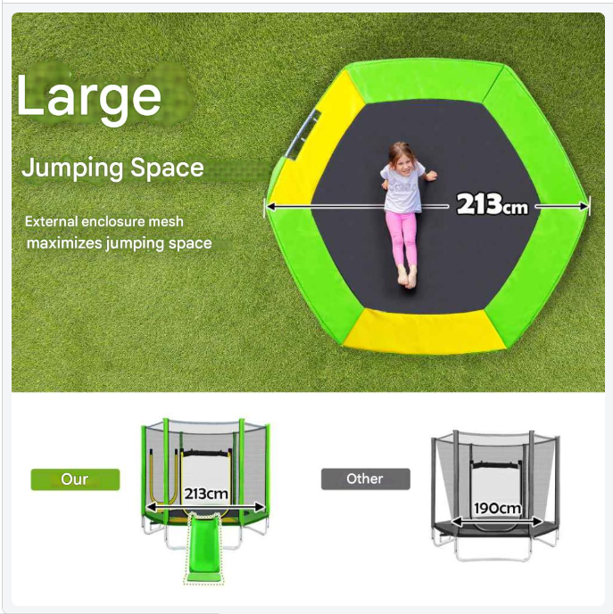Trampoline – Springkussen – Speeltoestel – Klimrek – Glijbaan – Veiligheidsnet 360° – Robuust Gegalvaniseerd Staal