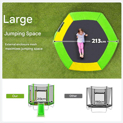 Trampoline – Springkussen – Speeltoestel – Klimrek – Glijbaan – Veiligheidsnet 360° – Robuust Gegalvaniseerd Staal